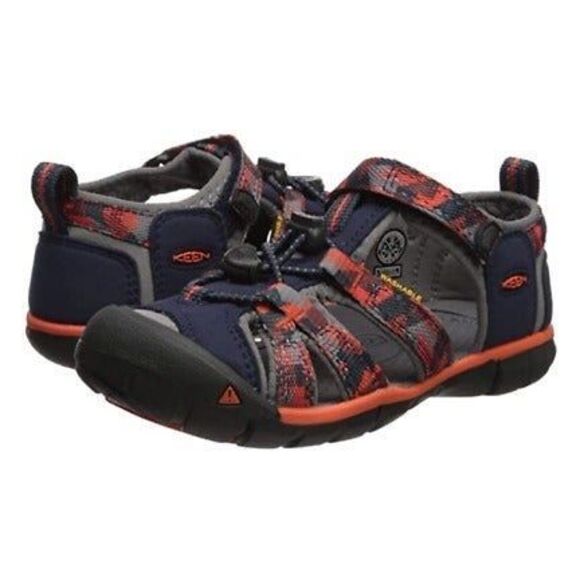 NEW KEEN Little Kid Seacamp II CNX Dress Blue Spicy Orange Water Shoe Closed Toe - Picture 1 of 6